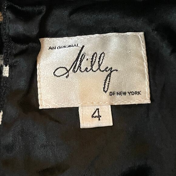 Milly 4 black cream bodycon dress geometric Corpcore business casual turtleneck - Picture 4 of 7